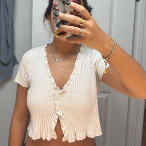 Aeropostale Cream Ruffled Crop Top